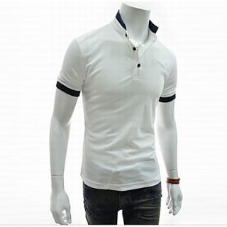 ZHELIN Mens Simple Short Sleeve Bodycon Stand Collar White 100% Cotton T Shirt