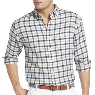 Izod Long Sleeve Linen Cotton Blend Multi Checked Shirt, Midnight, Mens