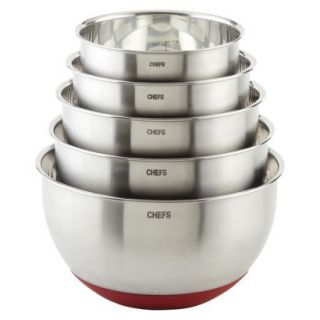 CHEFS Stainless Steel Mixing Bowl Set with Non Skid Silicone Bottom, 5 piece