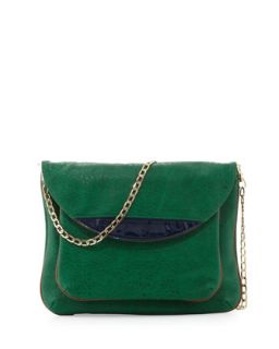Tate Chain Faux Leather Flap Clutch Bag, Emerald