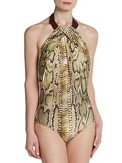 One Piece Leather Collar Swimsuit   Serpent