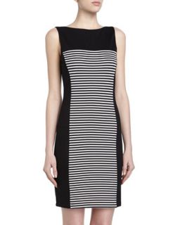 Sleeveless Striped Sheath Dress, Black/White