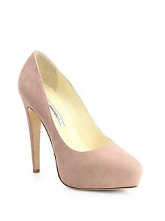 Brian Atwood Obsession Suede Platform Pumps   Nude