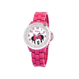 Disney Minnie Mouse Womens Pink Enamel Watch with Crystals