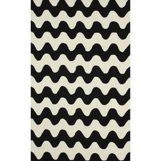 Nuloom Handmade Wool Modern Waves Black Rug (36 X 56)