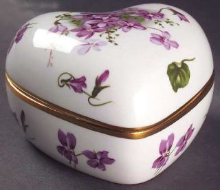 Hammersley Victorian Violets Heart Shape Box with Lid, Fine China Dinnerware   B
