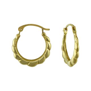 Small Scalloped Edge Hoop Earrings 10K Gold, Womens