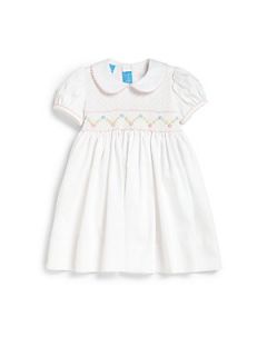 Anavini Infants Smocked Pique Dress   White