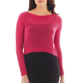 Bisou Bisou T Back Cropped High Low Sweater, Pink, Womens