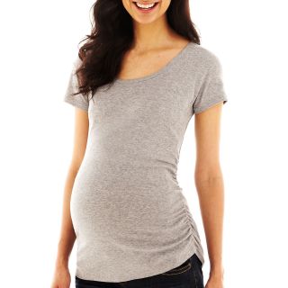 Maternity Scoopneck Side Ruched Tee   Plus, Grey
