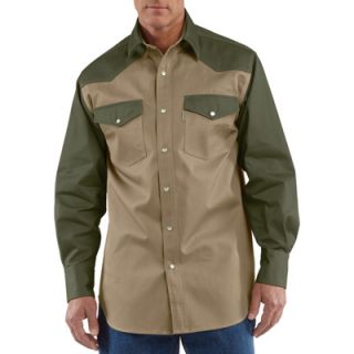 Carhartt Ironwood Snap Front Twill Work Shirt   Khaki/Moss, XL, Model# S209