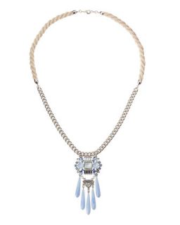 Mixed Crystal Tiered Pendant Necklace, Light Blue