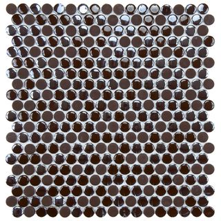 Somertile 11.25x12 inch Posh Penny Round Brown Porcelain Mosaic Tiles Set Of 10)