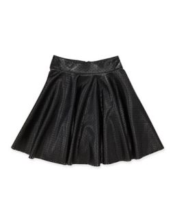 Perforated Faux Leather Circle Skirt, Black