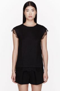 Marc By Marc Jacobs Black Linen And Lace Carmen T_shirt