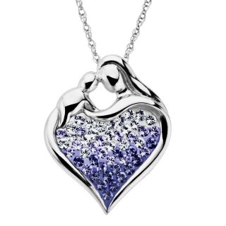 Sterling Silver Ombré Crystal Heart Mother/Child Pendant, Womens