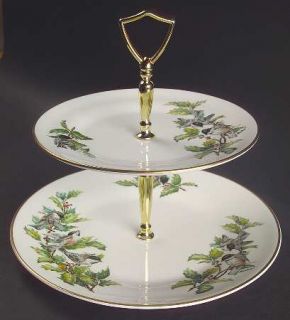Boehm Chickadee & Holly 2 Tiered Serving Tray (Dinner & Salad Plate), Fine China