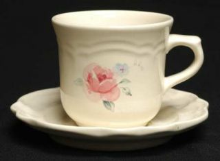 Pfaltzgraff Secret Rose Flat Cup & Saucer Set, Fine China Dinnerware   Pink Rose
