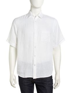 Short Sleeve Linen Button Down Shirt, White