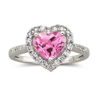 Lab Created Pink Sapphire Heart Ring Sterling Silver, Womens