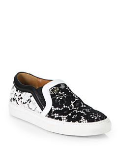 Givenchy Floral Lace Slip On Sneakers   Black White