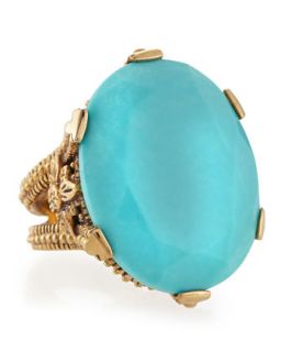 Turquoise Gemstone Carved Bronze Ring