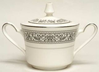 Noritake Prelude Sugar Bowl & Lid, Fine China Dinnerware   Black Scroll & Fan  B