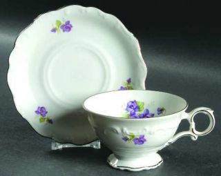 Schumann   Bavaria Violette (Platinum Trim) Footed Cup & Saucer Set, Fine China