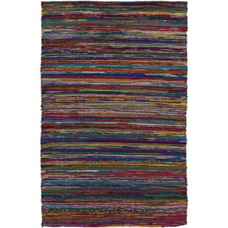 Hand loomed Casual Multi Colored Stripe Silk Rug (2 X 3)