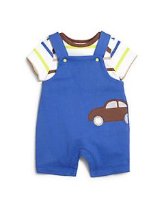 Offspring Infants Two Piece Striped Bodysuit & Cars Overall Set   Blue