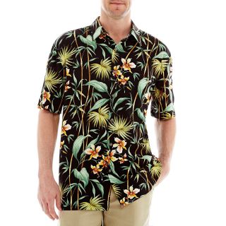 Island Shores Short Sleeve Button Front Shirt, Orange/Black, Mens