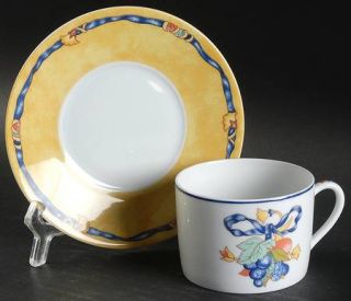 Bernardaud Borghese Flat Cup & Saucer Set, Fine China Dinnerware   Different Col