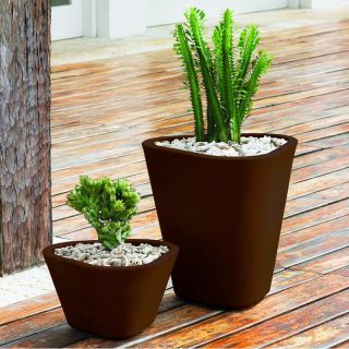Outdoor Triangle Polyethylene Low Tao Planter Pewter   A364093, 16.6W x 9.8H in.