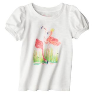 Cherokee Infant Toddler Girls Puff Sleeve Flamingo Tee   White 18 M