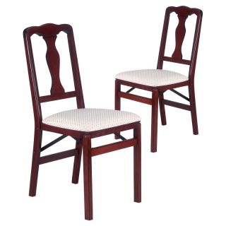 Stakmore Queen Anne Wood Folding Chairs with Upholstered Seat   Set of 2  