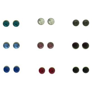 Womens Stone Stud Earrings Set of 9   Silver/Crystal/Multicolor