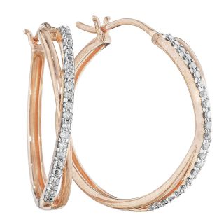 1/10 CT. T.W. Diamond 14K Rose Gold Over Sterling Silver X Hoop Earrings, Womens