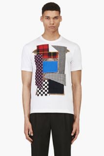 Comme Des Garons Shirt White And Blue Dogs Eye Patchwork T_shirt