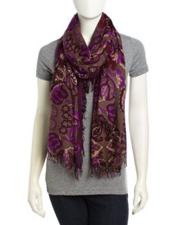 Fringed Paisley Voile Scarf, Purple