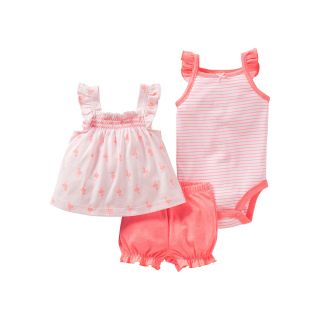 Carters 3 pc. Flamingo Short Set   Girls newborn 24m, Orange, Orange