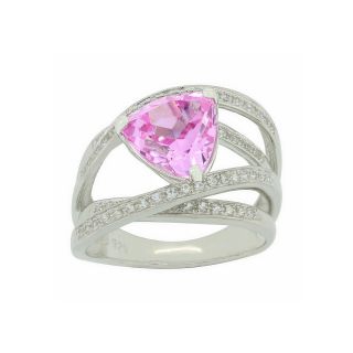 Lab Created Pink & White Sapphire Sterling Silver Crisscross Ring, Womens