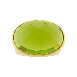 ATHRA 14K Gold Plated Green Resin Oval Ring, Womens