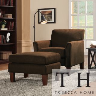 Tribecca Home Uptown Mocha Microfiber Accent Chair And Ottoman