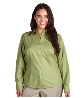 Cutter & Buck Plus Size L/S Epic Easy Care Fine Twill Woven Top Womens Long Sleeve Button Up (Green)