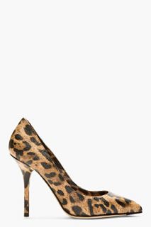 Dolce And Gabbana Tan Grained Leather Leopard Print Pump