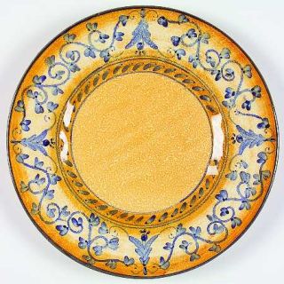 Vietri (Italy) Francesca Blu Dinner Plate, Fine China Dinnerware   Antique Gold,