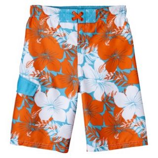 Cherokee Boys Hibiscus Flower Swim Trunk   Orange L