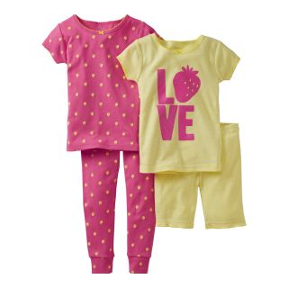 Carters 4 pc. Strawberry Love Pajamas   Girls 12m 24m, Yellow, Yellow, Girls