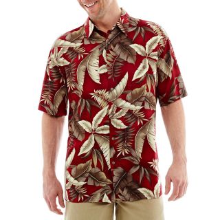 Island Shores Short Sleeve Button Front Shirt, Red, Mens