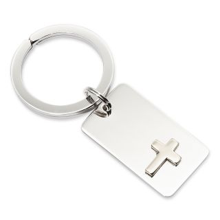 Personalized Key Ring with Gold Tone Cross, Silver
